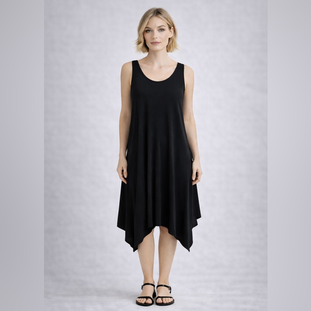 Halston Black Sleeveless Handkerchief  Dress